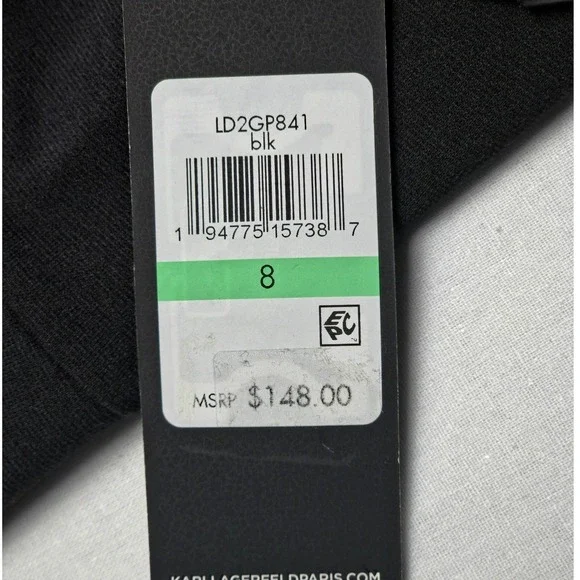 Karl Lagerfeld Paris Dress Womens 8 Black Asymmetrical Hem Puff Sleeve Midi NWT - Picture 8 of 8